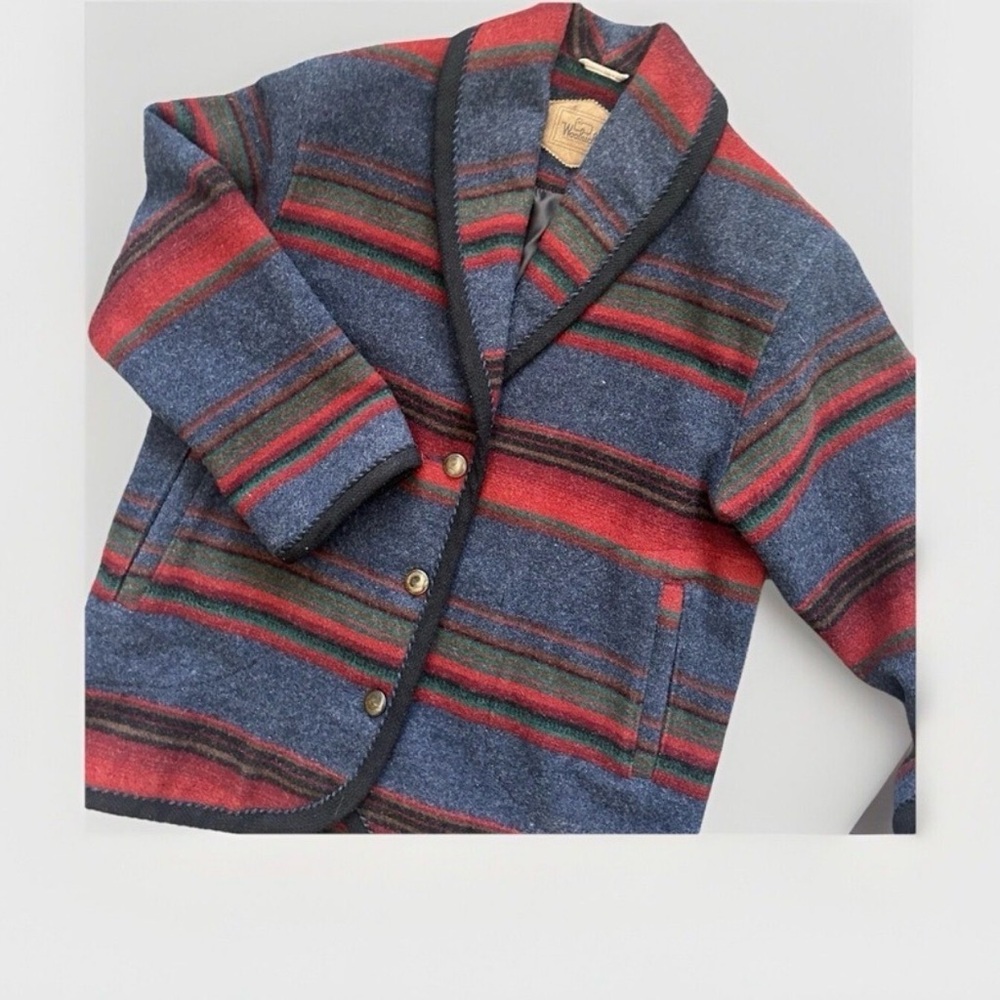Vintage Woolrich Southwestern Blanket Coat Wool Aztec Striped USA Cabin Ranch